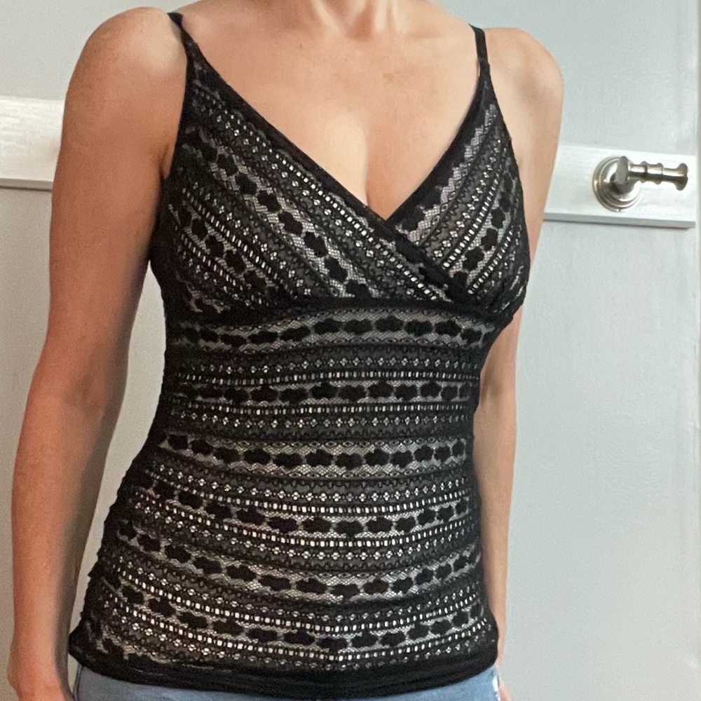 WHBM Black Lace lined fitted cami. Medium